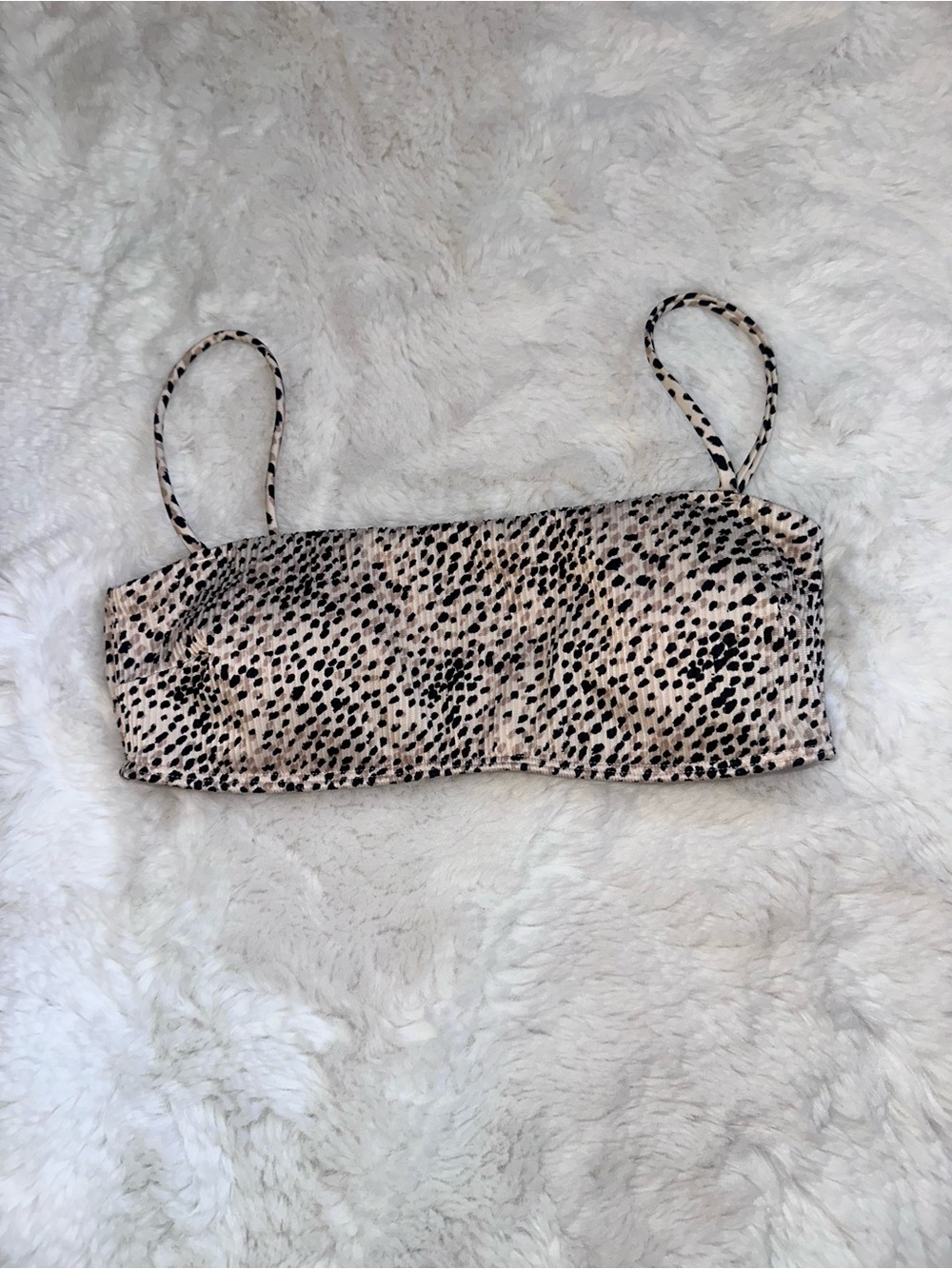 Hollister Cream and Black Leopard-Trim Swim Top